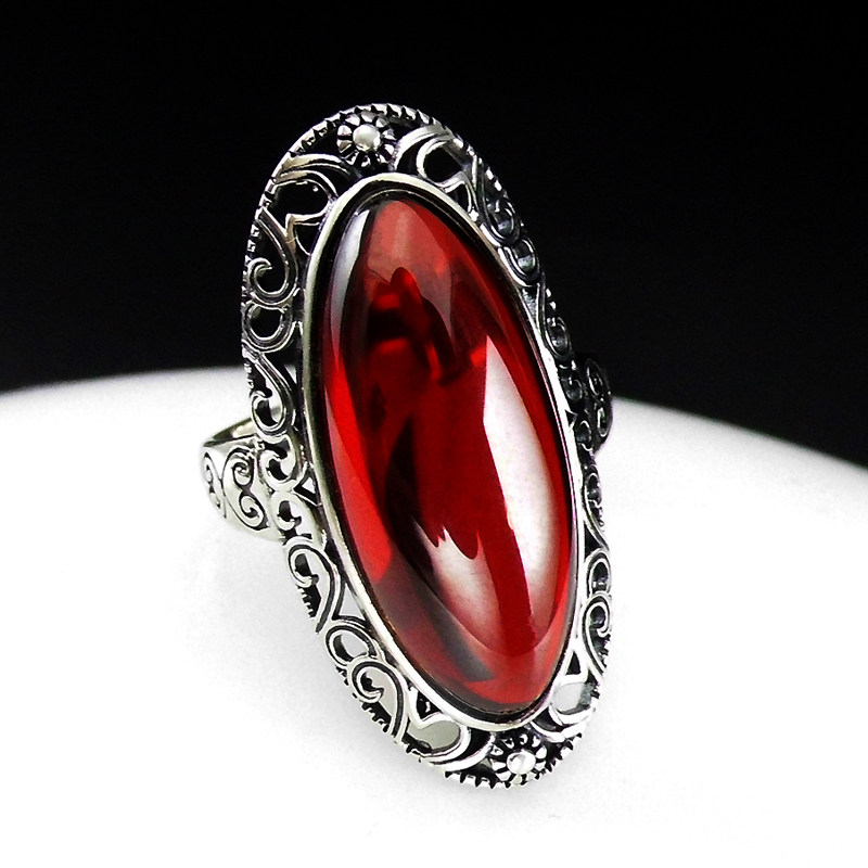 龙宝隆珠宝s925银长款泰银天然玛瑙刻面开口戒指女宝石食指环新款