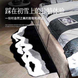 海浪ins黑白异形植绒床边毯卧室客厅浴室轻奢茶几沙发毯脚垫地垫