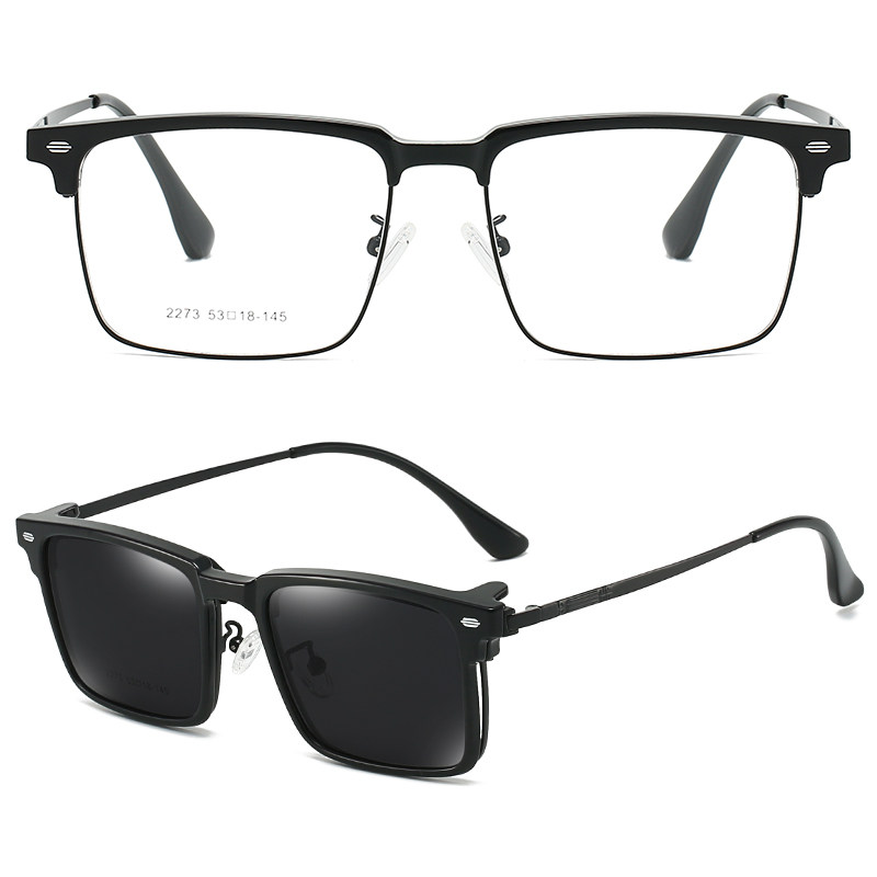 复古墨镜男偏光太阳镜磁吸挂片二合一套镜时尚半框金属商务眼镜框