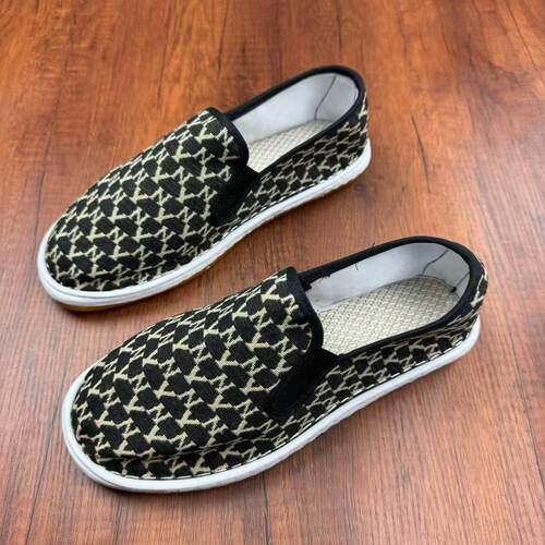 新款老北京花布鞋男秋休闲潮款防滑透气工作鞋一脚蹬手工西山软底