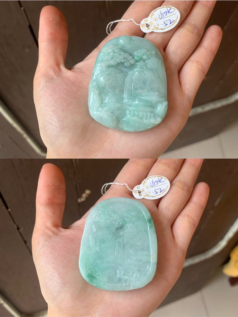 包邮 一物一图天然a货翡翠吊牌挂件冰透胶感山水牌圆牌大牌子合集