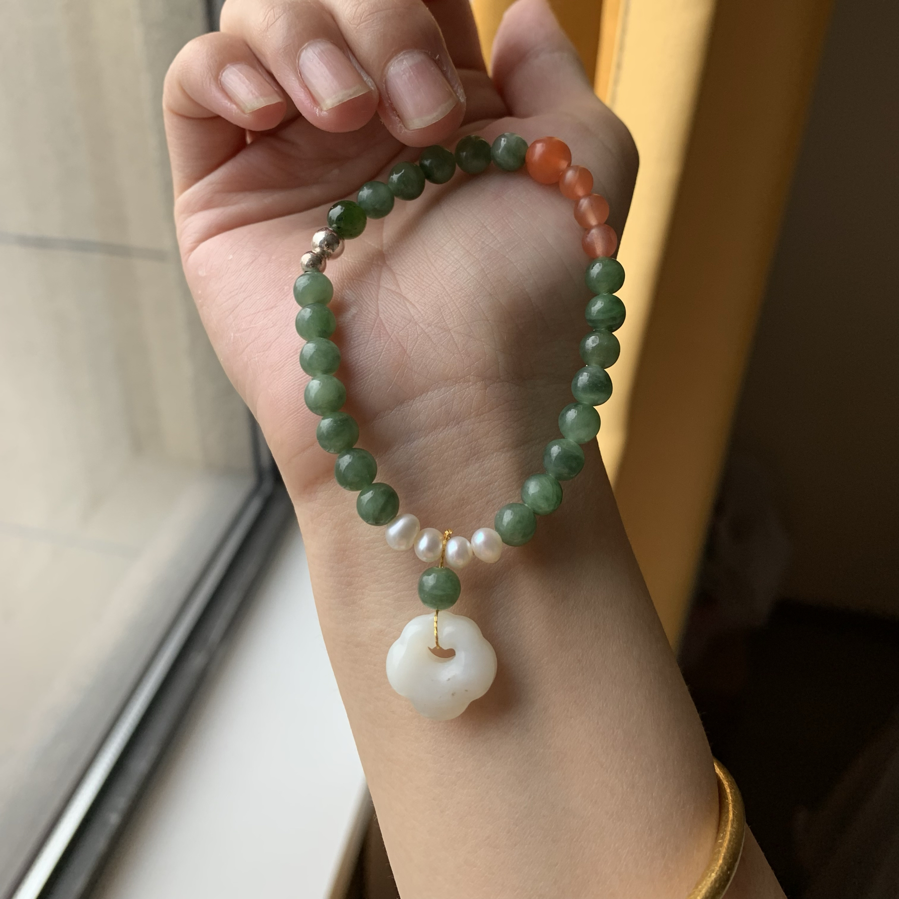 捡漏天然和田玉老型珠多宝手串