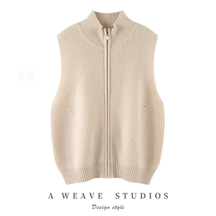 女半高领双股外搭坎肩外套 5028 宝针拉链马甲开衫 100%山羊绒元