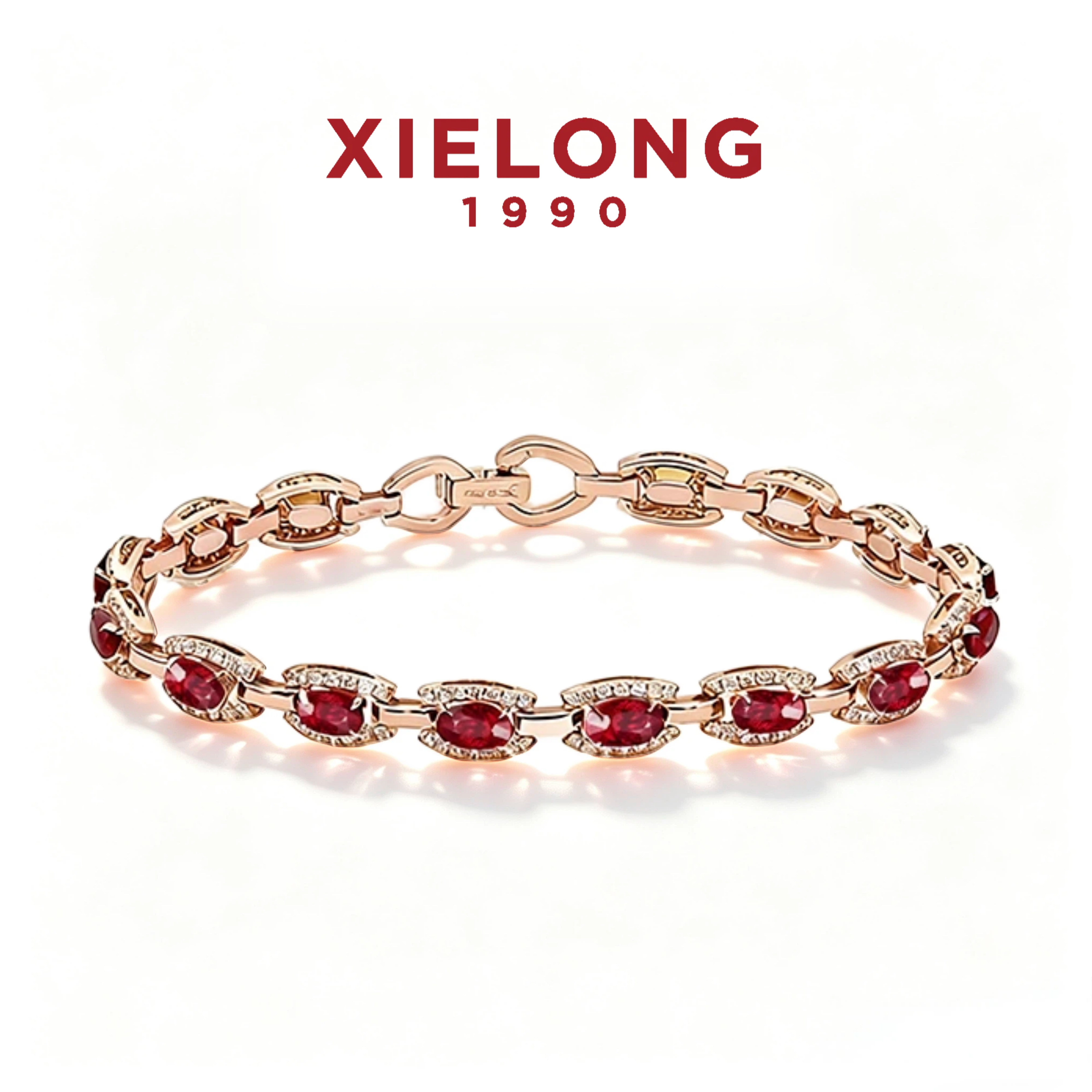 XIELONG/协隆 18K金天然红宝石钻石手链女时尚百搭奢华