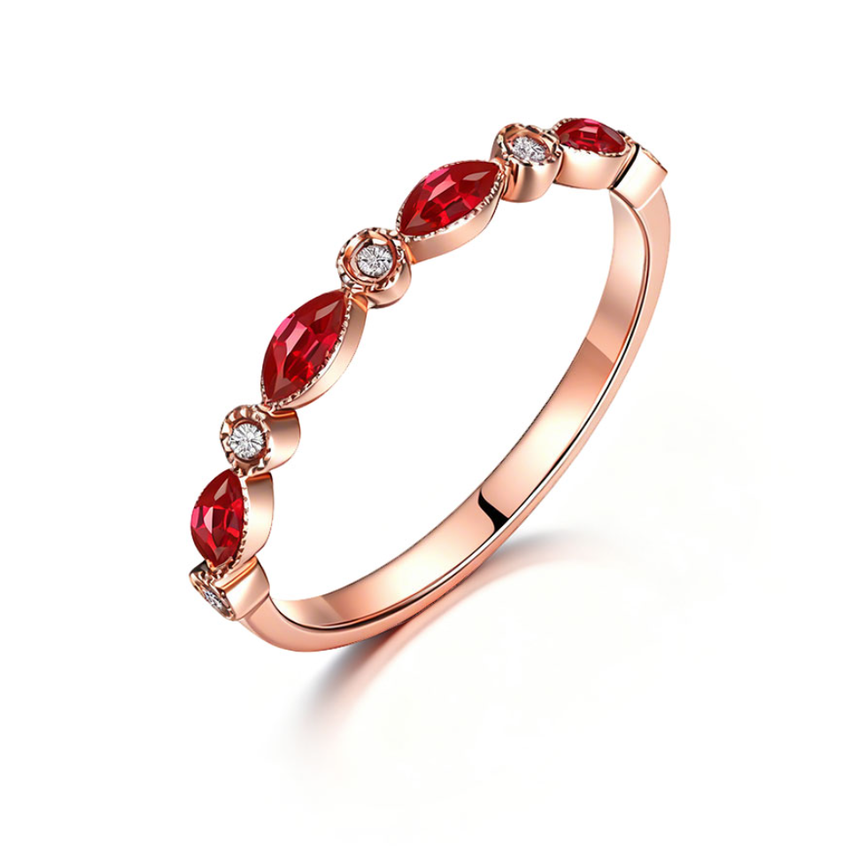 天然红宝石钻戒女镶钻排戒