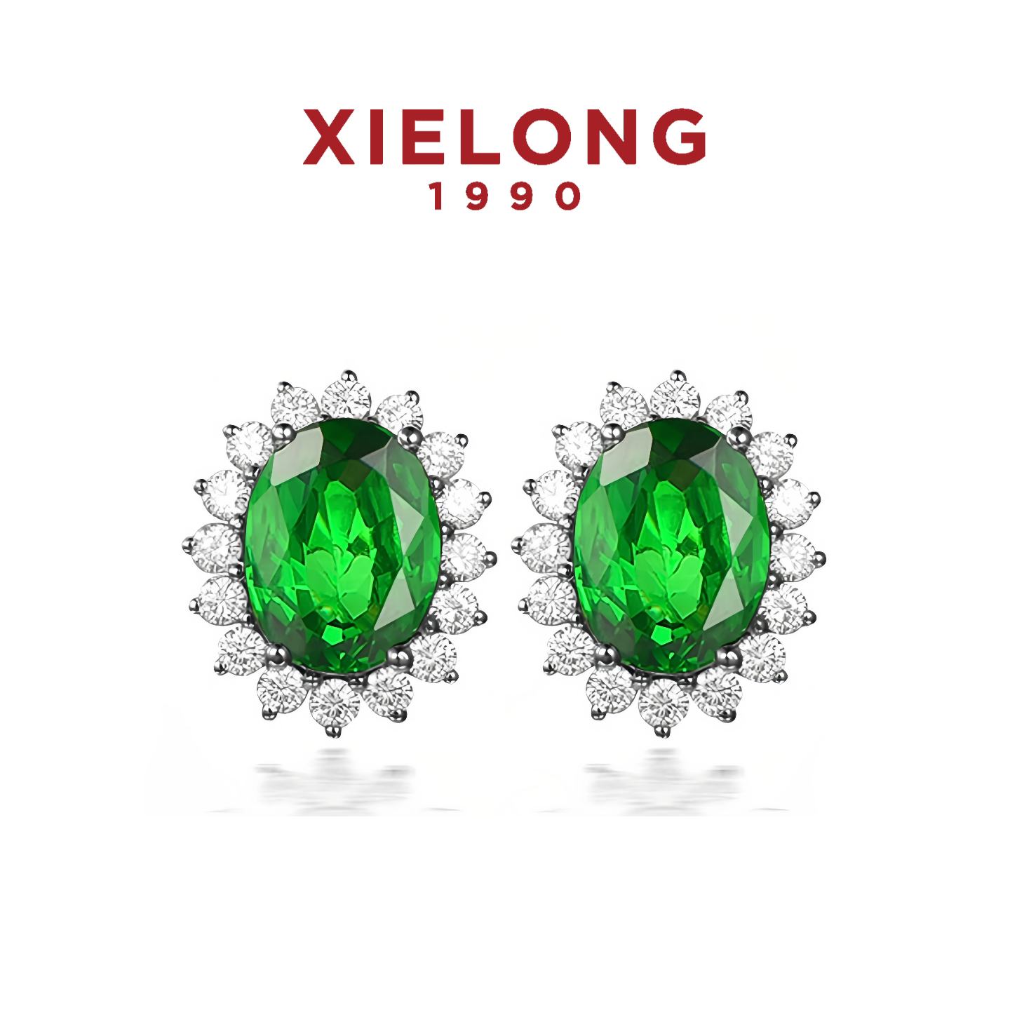 协隆铂金沙弗莱钻石耳钉戴妃款