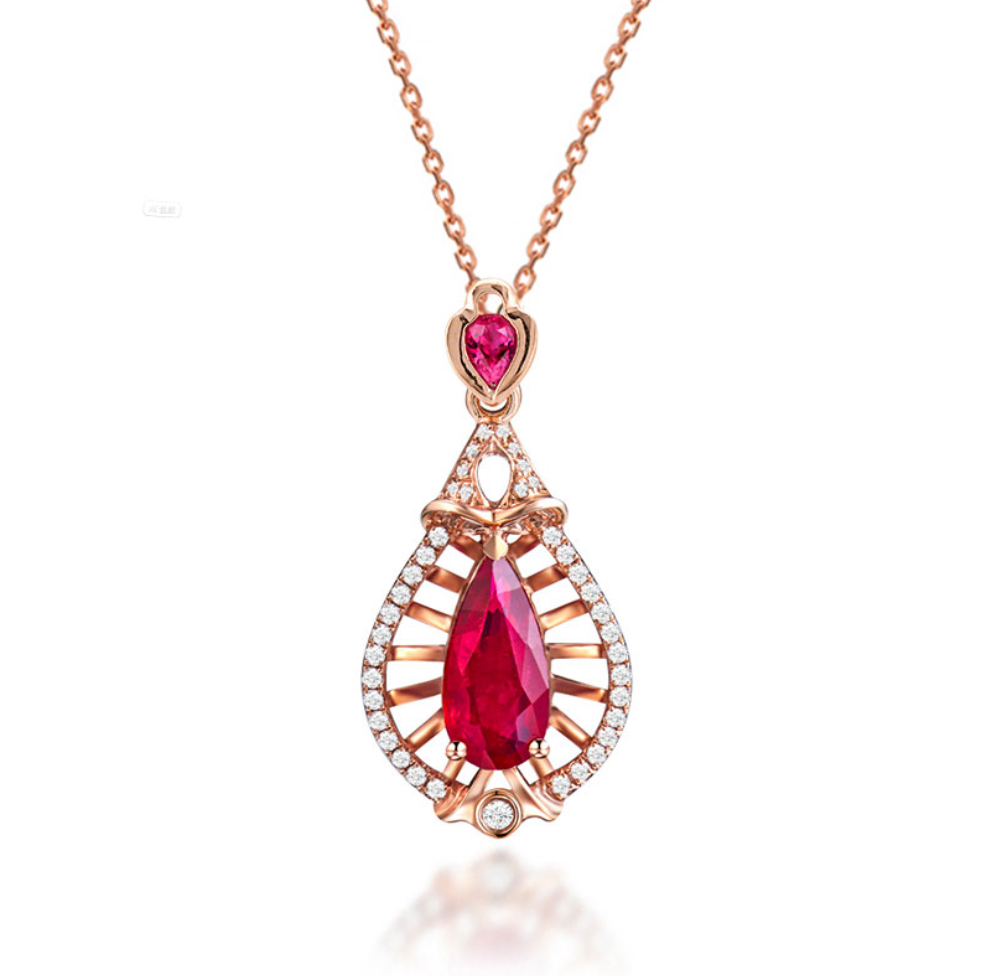 天然鸽血红宝钻石吊坠女