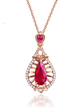协隆珠宝 1.070克拉鸽血红宝钻石吊坠女复古宫廷风款（不含链）