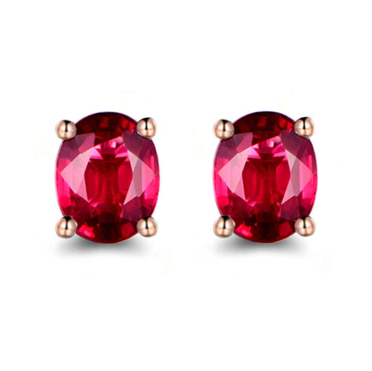 红宝石耳钉女玫瑰金圆形高级感