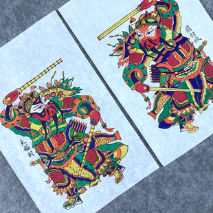 正宗手工木版年画步下鞭秦叔宝尉迟恭朱仙镇非遗传承老年画收藏品