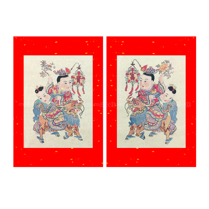 传统风一品红底门神门贴马年春联