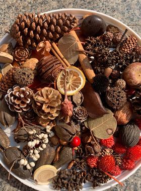 圣诞装饰松果干花材料包松塔尤加利美国松木棉花 手工diy拍摄道具