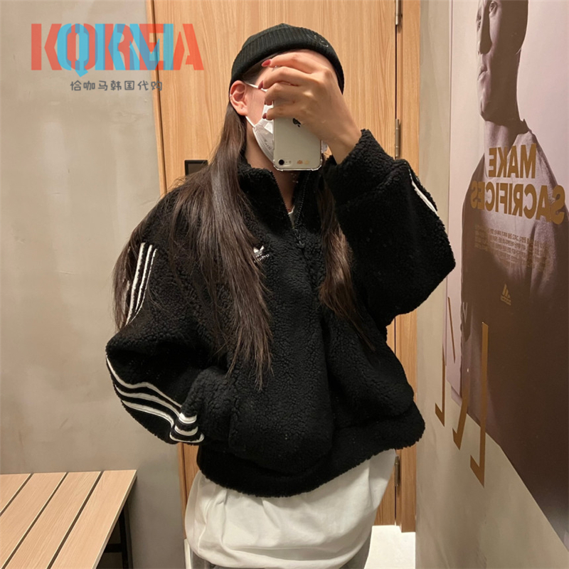Adidas半高领拉链羊羔绒套头卫衣