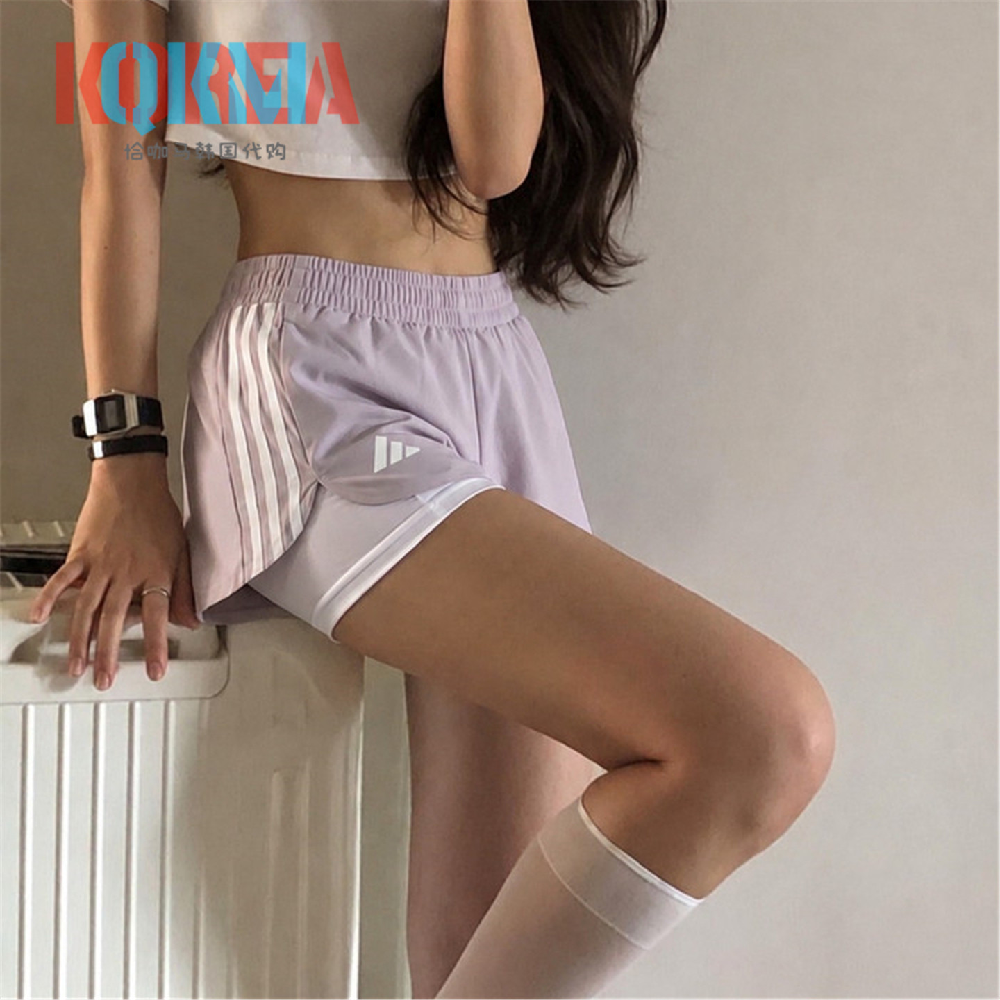 Adidas女子2IN1健身训练跑步短裤