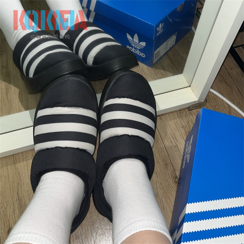 Adidas男女保暖休闲一脚蹬棉拖鞋