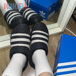 Adidas阿迪达斯Puffylette男女休闲保暖一脚蹬面包棉鞋拖鞋GY4559