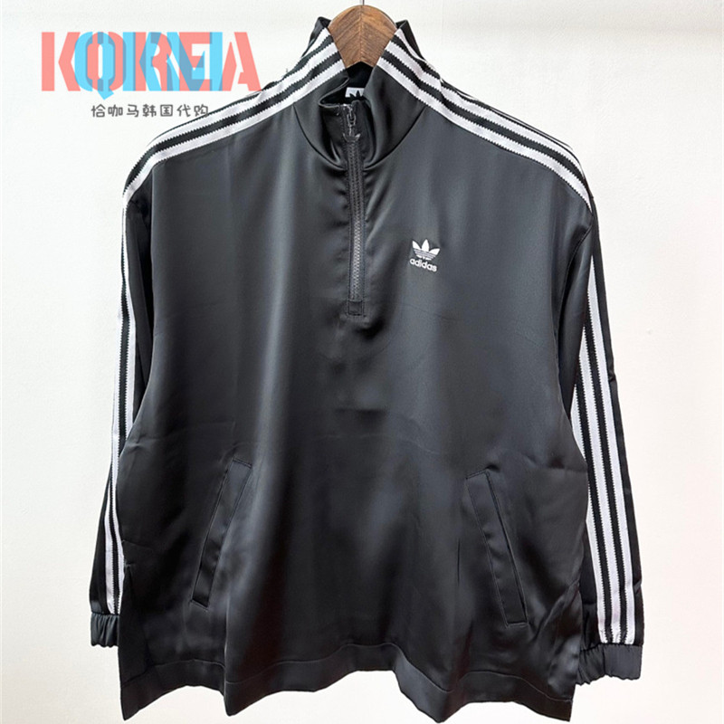 Adidas女子美式复古半拉链卫衣
