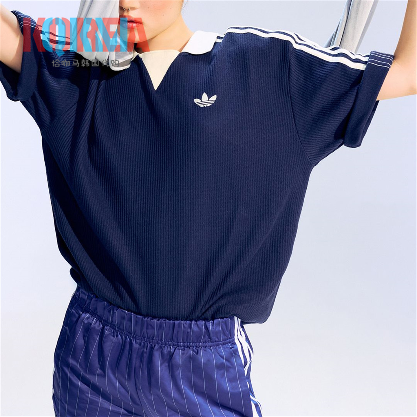 阿迪达斯Adidas三叶草男女华夫格复古运动休闲Polo衫短袖 KW7473