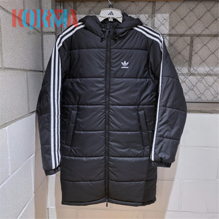 阿迪达斯Adidas三叶草男女复古休闲运动连帽长款棉服外套 HZ0684