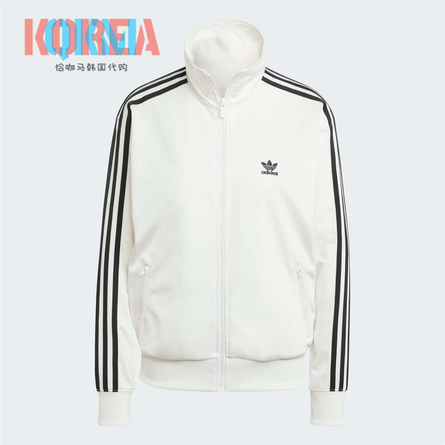 阿迪达斯Adidas三叶草女子白色美式复古休闲运动夹克外套 JF6547