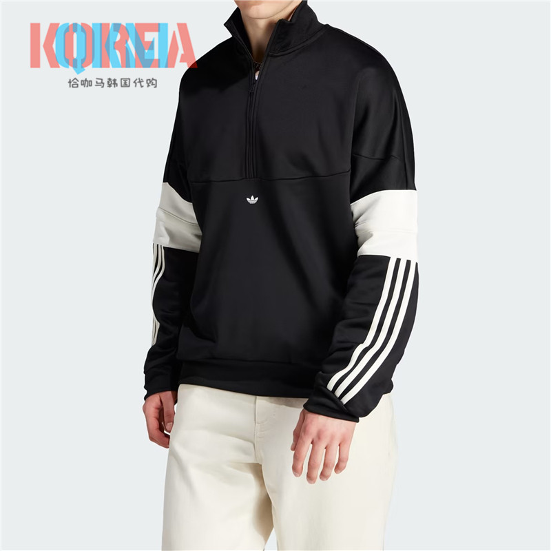 阿迪达斯Adidas三叶草男女复古休闲运动半高领套头衫卫衣 H47046