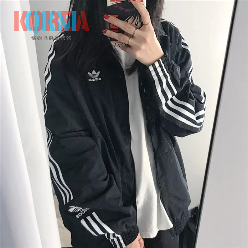 阿迪达斯Adidas三叶草男女美式复古三条杠休闲运动外套夹克H41391