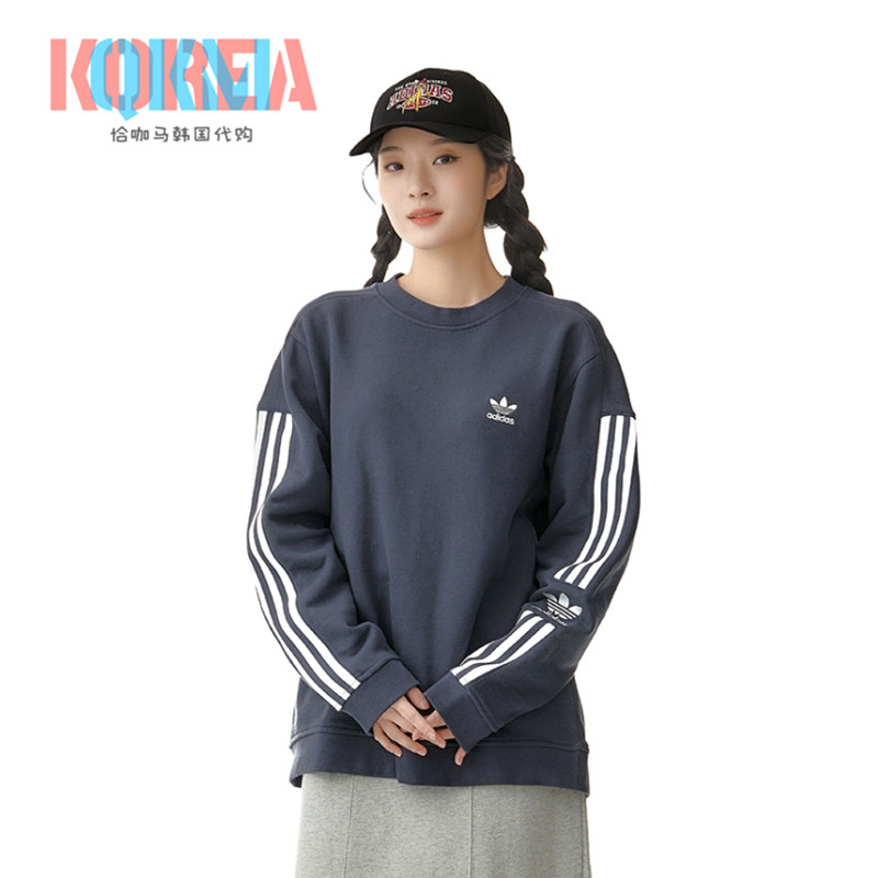 Adidas三条杠复古美式圆领卫衣