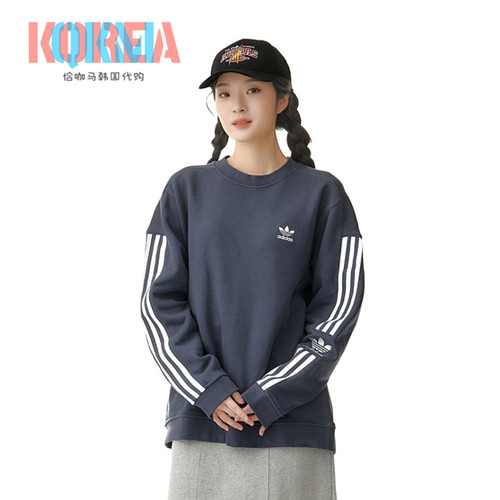 Adidas三条杠复古美式圆领卫衣