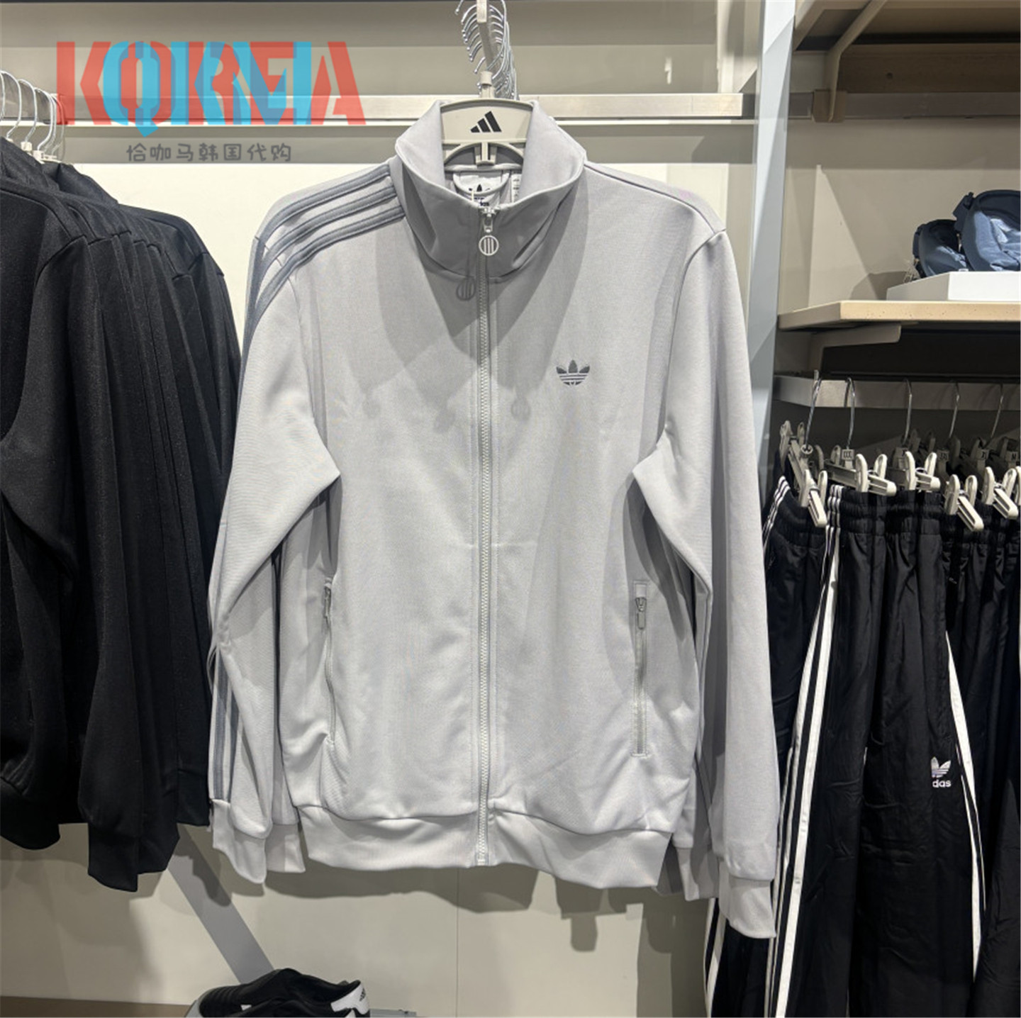 阿迪达斯Adidas三叶草黑灰复古男女休闲运动夹克外套JC8861JC7417