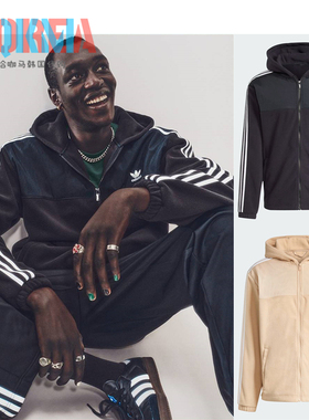 阿迪达斯Adidas三叶草男女复古拼接羊羔绒保暖休闲运动外套IZ4802