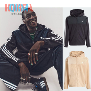 阿迪达斯Adidas三叶草男女复古拼接羊羔绒保暖休闲运动外套IZ4802