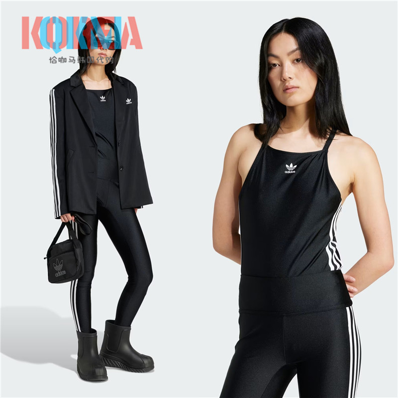 阿迪达斯Adidas三叶草女子休闲运动修身内搭连体衣吊带背心IU2430