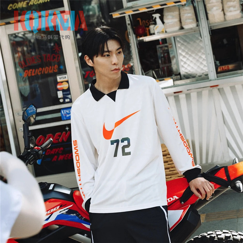 Nike男女美式复古翻领T恤长袖
