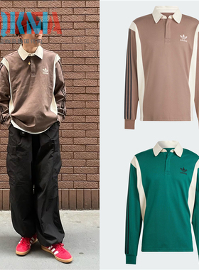阿迪达斯Adidas三叶草男女美拉德复古休闲运动Polo衫长袖 IS1405
