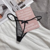 2件丁字裤 欧美简约透视 大码 女一根线透明内裤 蝴蝶结性感透明T裤