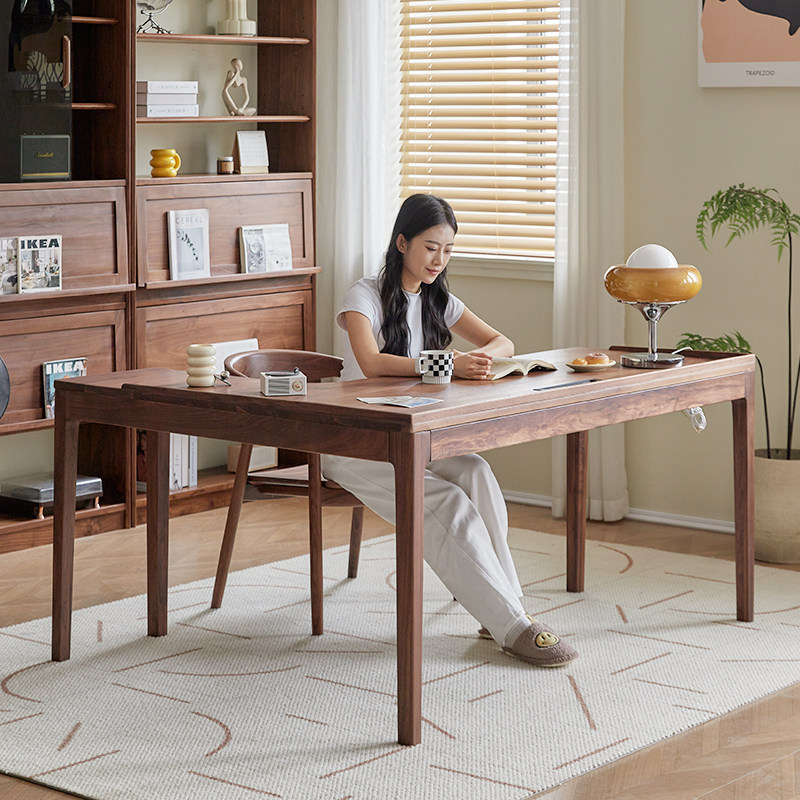 北美黑胡桃实木办公桌现代简约轻奢电脑桌办公健康学习书桌转角桌,住宅家具,电动升降桌,淘宝优惠券,粉丝福利购,淘宝优惠卷