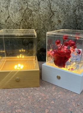 diy摆台正方形10*10*10cmLED灯光充电触碰永生花娃娃公仔收纳相框