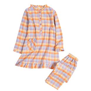 春秋冬季女童女孩全棉磨毛睡衣长袖睡裙大童母女纯棉家居服裤套装