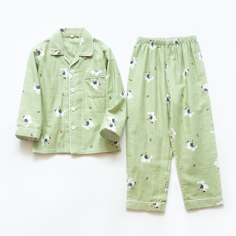 春夏韩日系儿童全棉纱布男童睡衣男孩春夏长袖纯棉小中大童家居服