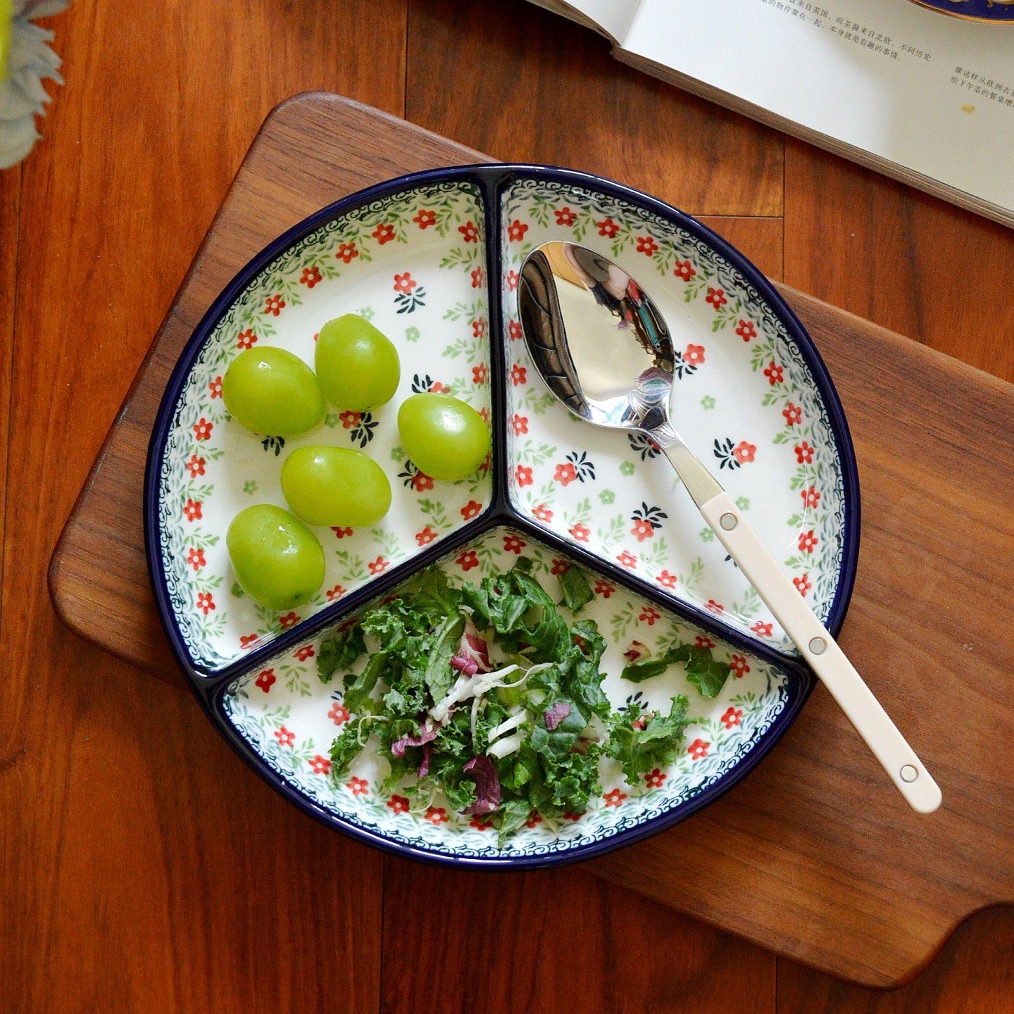 埃兰迪尔出口韩国手绘釉下彩一人食餐具减脂餐盘菜盘家用早餐盘子
