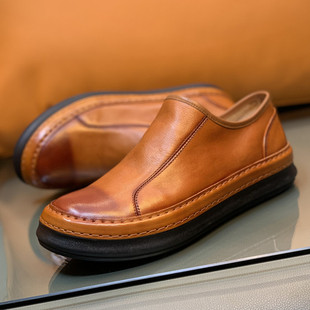 一脚蹬乐福鞋 男潮流拉链休闲皮鞋 欧货潮真皮英伦风板鞋 欧洲站男鞋