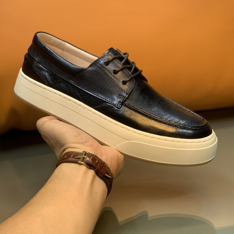休闲皮鞋头层马皮系带复古板鞋