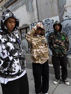 长袖 STA2022冬季 溶解星标可换魔术贴三色迷彩直拉帽衫 连帽卫衣