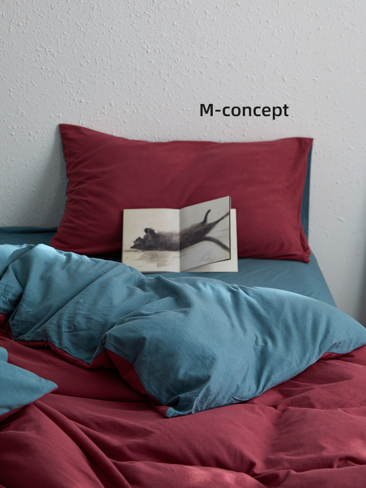 月光集【蓝莓果酱】a类母婴级全棉针织棉四件套秋冬纯色双拼