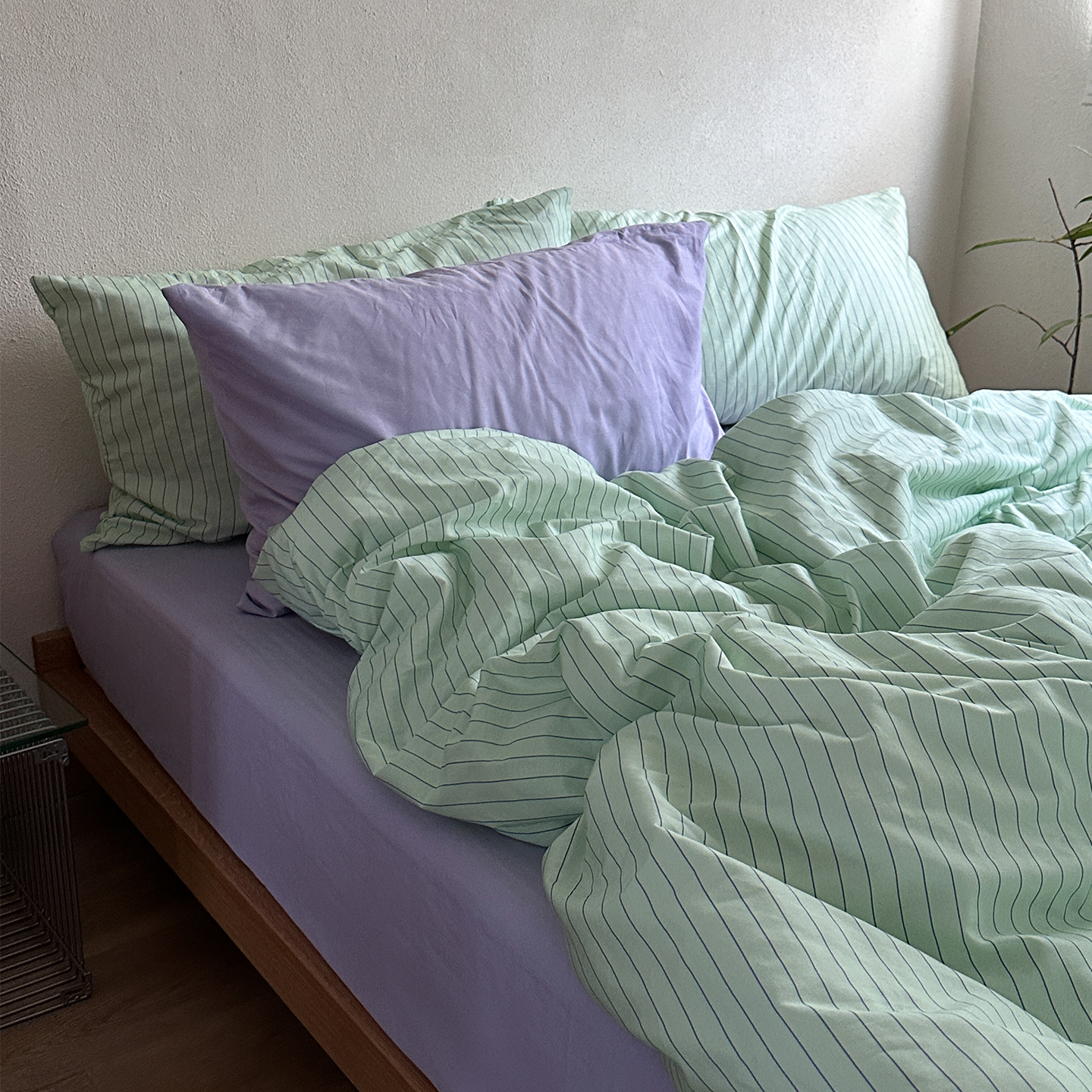 月光集【薄荷】紫色ins风床品绿条纹全棉斜纹棉春夏撞色四件套