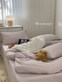 月光集 素颜 60S全棉水洗棉糖果色四件套纯色韩系条纹套件简约