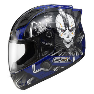 台湾进口SOL赛车头盔68S二代蓝银色铁人摩托车头盔机车全盔安全帽