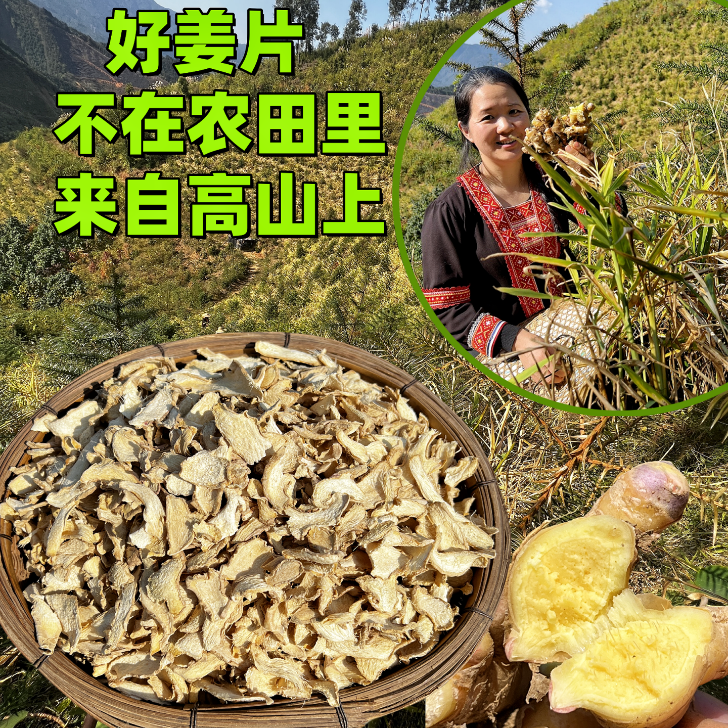 深山高山小黄姜干片姜粉正宗原始点老姜食用无硫泡茶汤泡脚中药材