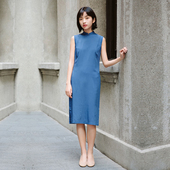 快乐小姐 套头改良日常纯色棉绸宽松旗袍连衣裙 茉茉春夏季 无袖