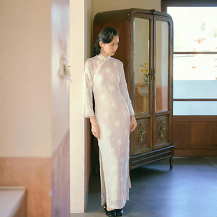复古日常针织旗袍2件套 无省侧拉链长款 玉兰 八分连袖 茉茉春夏新